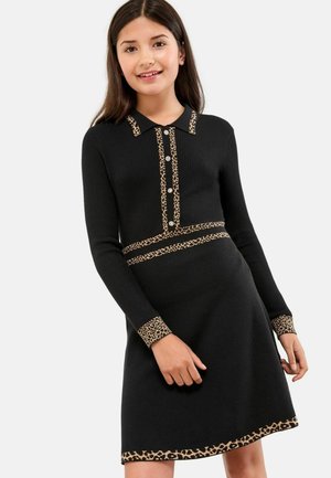REGULAR FIT - LONG SLEEVE - Stickad klänning - black animal