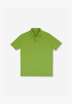 Felgroene polo met korte mouwen en kraag, voorzien van twee knopen, plat gelegd op een witte achtergrond.