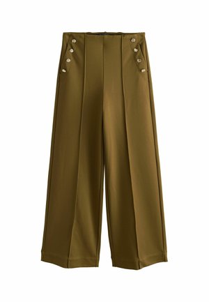 Next, PONTE WIDE LEG TROUSERS WITH BUTTON DETAILING - Bukser - olive green