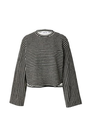 Pull cropped rayé en noir et blanc, avec des manches longues et un col rond. Fabriqué en tissu texturé avec une coupe décontractée.