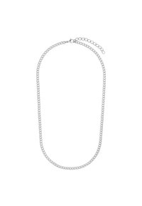 Collana in argento con un design piatto e liscio, dotata di anelli interconnessi e chiusura a moschettone, regolabile con un piccolo prolungamento della catena.