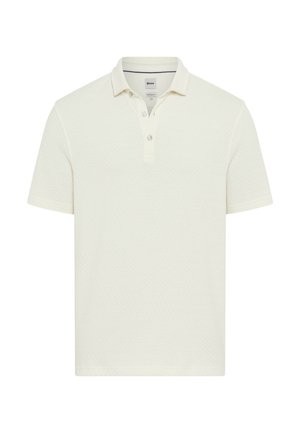 Hvid kortærmet poloshirt med tekstureret stof, krave og tre-knaps lukning fra Brax-mærket.