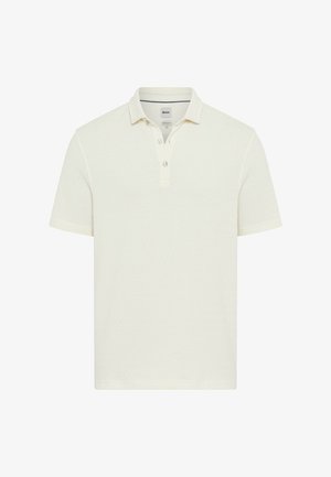 Hvid kortærmet poloshirt med tekstureret stof, krave og tre-knaps lukning fra Brax-mærket.