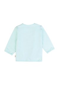 Camicia a maniche lunghe di un blu chiaro realizzata in cotone morbido. Collo rotondo con polsini elastici. Design semplice, senza pattern o accenti visibili.