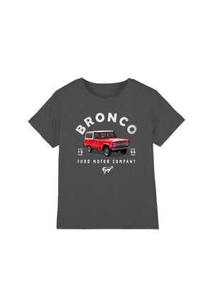 Dark gray T-shirt featuring a red vintage Ford Bronco with "Bronco," "1966," and "Ford Motor Company" text.