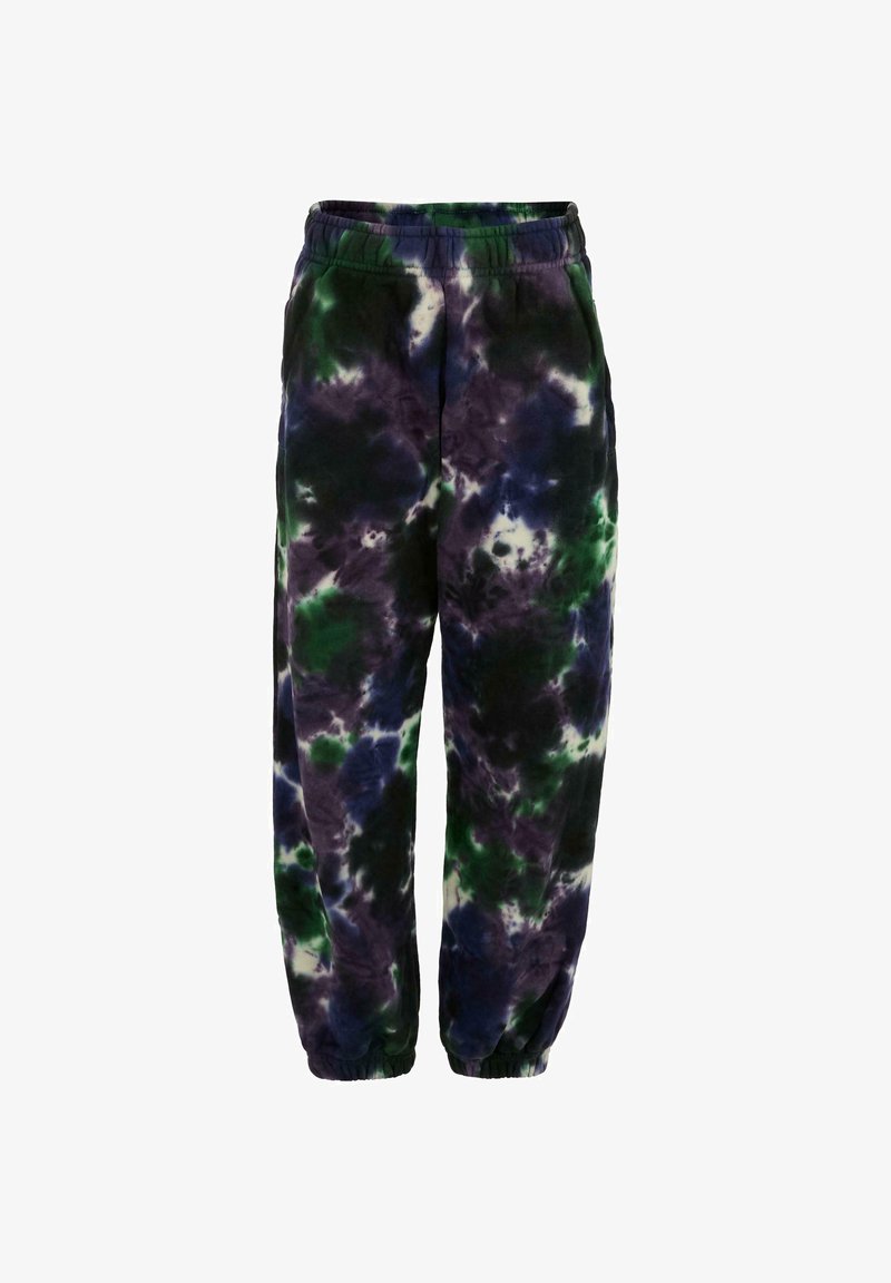 Tie-dye sweatrokken in zwart, groen en paars. Gemaakt van zachte stof, met een elastische tailleband en manchetten, in een relaxte pasvorm.