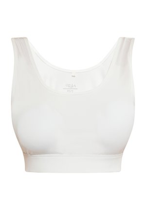 Sutien sport alb, realizat dintr-un material neted și elastic. Dispune de un decolteu rotund și bretele late. Fără închizători, proiectat pentru a fi purtat fără cusături. Mărimea XS/S.