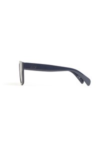Occhiali da sole rettangolari blu navy con finitura lucida, con logo Vans sulla tempia e un design elegante e minimale.