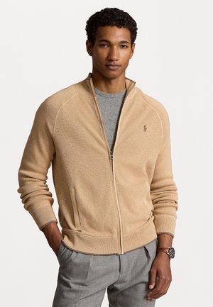 TEXTURED COTTON FULL ZIP SWEATER - Kardigan - camel melange