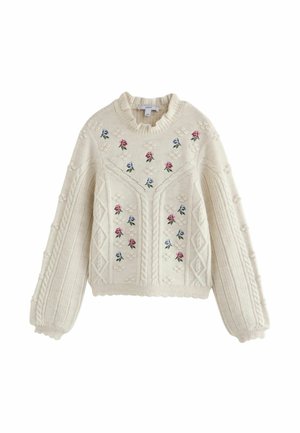 Next, CABLE KNIT FLORAL EMBROIDERED FRILL NECK JUMPER - Jersey de punto - ecru