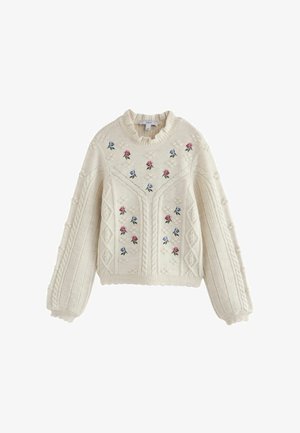 Next, CABLE KNIT FLORAL EMBROIDERED FRILL NECK JUMPER - Jersey de punto - ecru