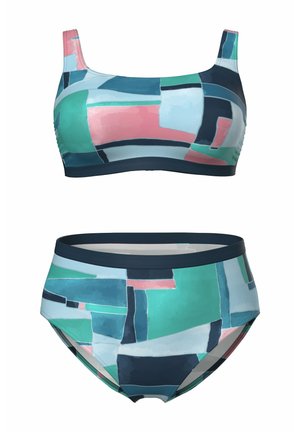 Ulla Popken, GEOMETRIC PRINT BIKINI SET - Bikinier - dark blue