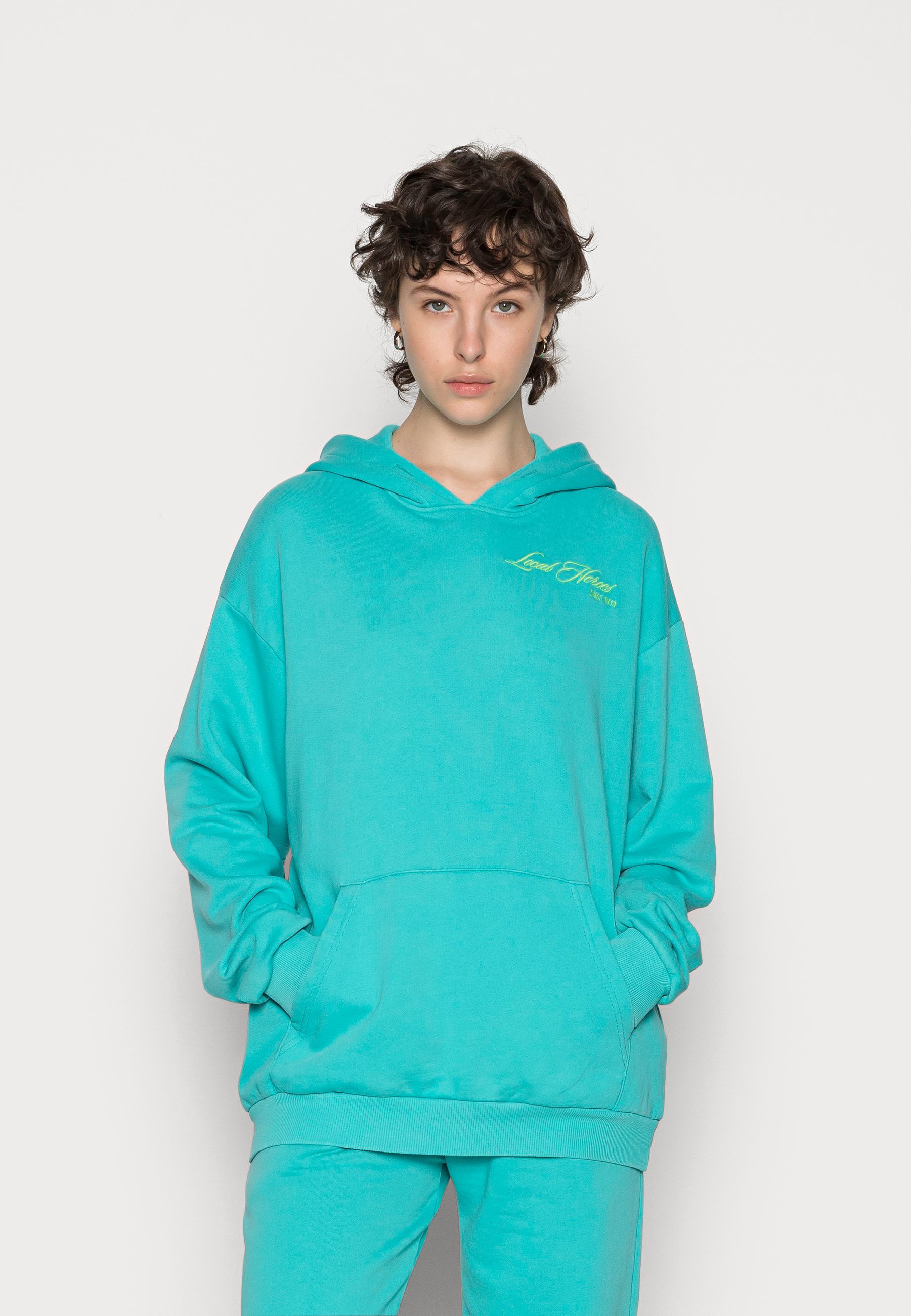 turquoise blue sweatshirt