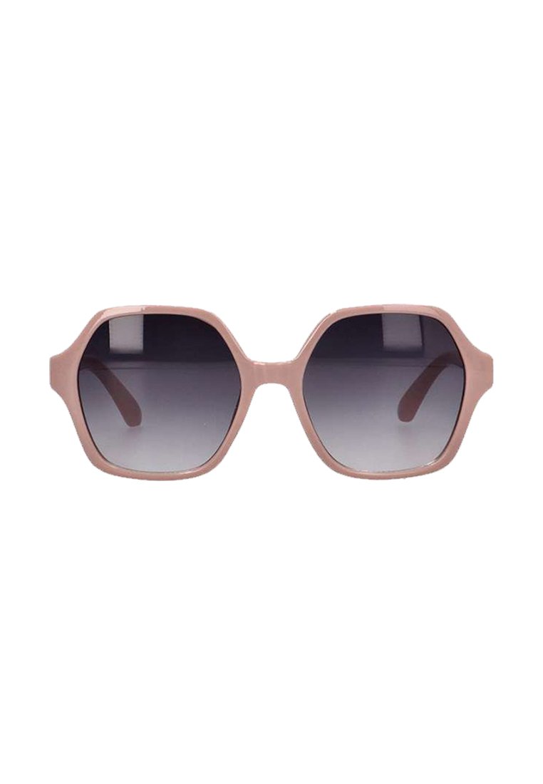 Gafas de sol octogonales rosas con lentes graduales grises, que cuentan con un marco de plástico suave y templos anchos. Sin marcas ni logotipos visibles.