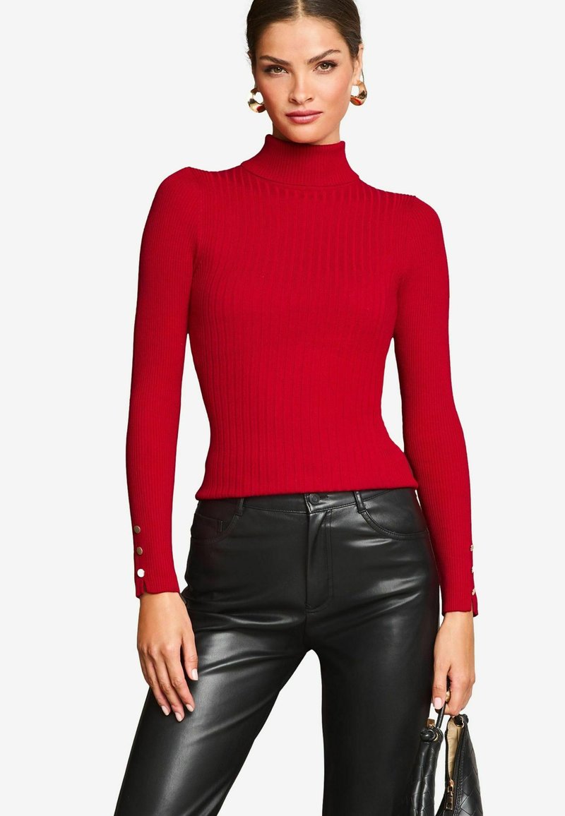 Lipsy ROLL NECK BUTTON DETAIL - Svetr - red