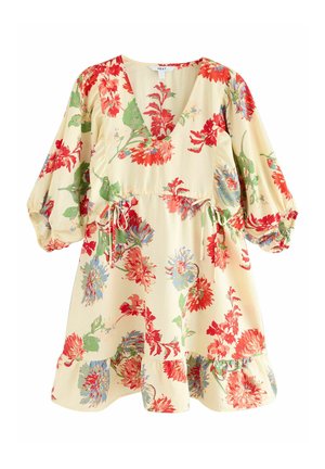 Next, VOLLUME SLEEVE TIE MINI  - Freizeitkleid - ecru cream red floral