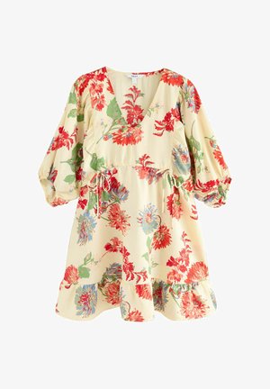 Next, VOLLUME SLEEVE TIE MINI - Freizeitkleid - ecru cream red floral
