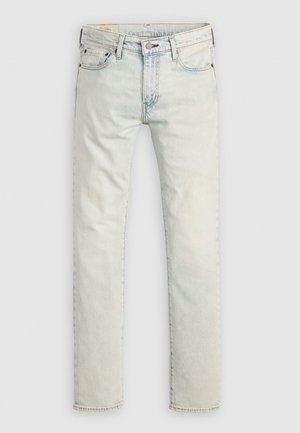 Light blue denim jeans with a straight cut, featuring a button closure, front pockets, and a faded finish.