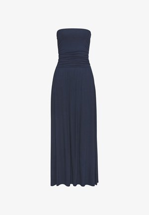 Tamsiai mėlyna, be petnešų maksi suknelė su raukšlėta tekstūra bodice dalyje ir laisvai krintančia sijonu. Pagaminta iš švelnios, lengvos medžiagos.