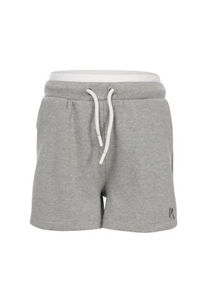 Grijze casual shorts van katoenmix met elastische tailleband, witte trekkoord, zijzakken en een klein logo op het onderste deel van het been.