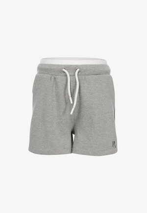 Grijze casual shorts van katoenmix met elastische tailleband, witte trekkoord, zijzakken en een klein logo op het onderste deel van het been.