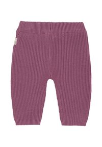 Gestrickte Rippleggings in Helllila mit einem elastischen Bund. Sie verfügen über eng anliegende Knöchelbündchen und ein kleines Etikett an der Oberseite.