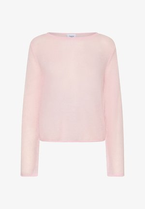 Šviesiai rožinė ilgomis rankovėmis palaidinė, pagaminta iš permatomos medžiagos, su apvaliu iškirpimu ir trumpu apvadu. Palaidinė pasižymi paprastu dizainu, be raštų ar dekoracijų.