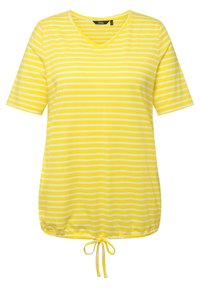 Ulla Popken STRIPED DRAWSTRING HEM SHORT SLEEVE TEE - Triko s potiskem - buttercup