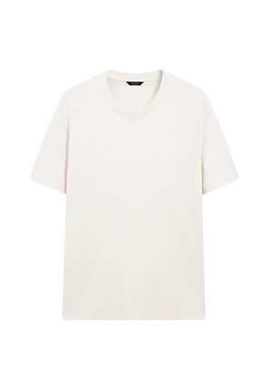 T-shirt blanc uni à manches courtes, affiché à plat avec une étiquette de col visible sur fond blanc.