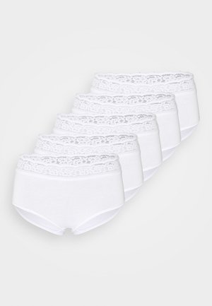 Hvide bomulds højtaljede trusser med blondekant i taljen, præsenteret i et sæt af fem, der har en glat tekstur og et enkelt design.