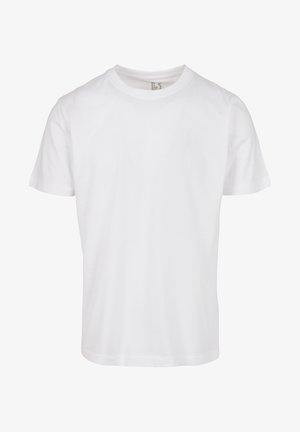 Weißes Baumwoll-T-Shirt mit kurzen Ärmeln, Rundhalsausschnitt und geradem Schnitt. Glatte Textur und keine sichtbaren Muster oder Akzente.