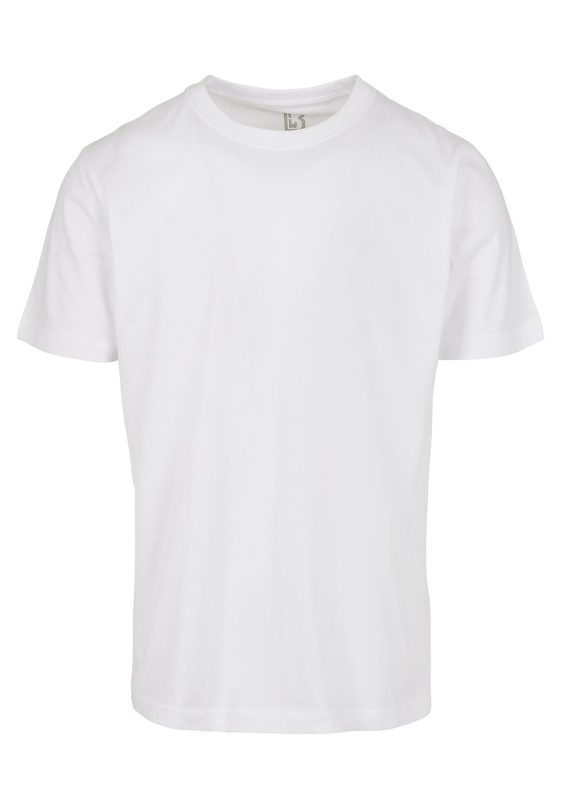 Biela bavlnená tričko s krátkymi rukávmi, okrúhlym výstrihom a rovný strih. Hladká textúra a žiadne viditeľné vzory alebo akcenty.