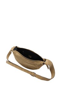Torebka crossbody w kolorze sztruksowym z regulowanym paskiem, czarnym wnętrzem i zamkiem błyskawicznym. Gładka faktura i minimalistyczny design.