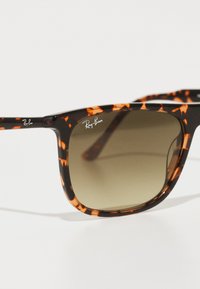 Ray-Ban'i prillid kilpkonna pruuni mustriga. Raamil on tumepruun ja oranž aktsent, pruunid läätsed ning graveeritud logo templitel.