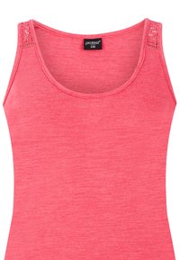 Rosa ärmelloses Tanktop mit Rundhalsausschnitt, ausgestattet mit strukturierten Trägern und einem leichten, weichen Stoff, der für Komfort und Freizeitkleidung entworfen wurde.