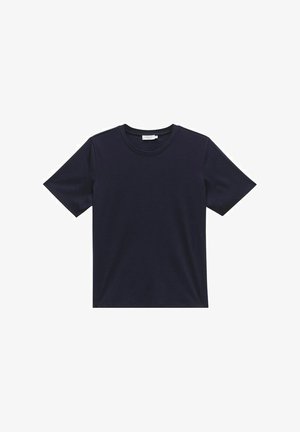 Marineblaue Kurzarm-T-Shirt aus weicher Baumwolle. Mit Rundhalsausschnitt, geradem Saum und einfachem Design ohne Muster oder Akzente.