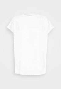 Vit t-shirt med kort ärm i bomull, med en avslappnad passform, rundad halsringning och slät textur. Inga synliga mönster eller dekorationer.