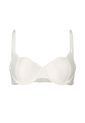 Witte beugelbh met gewatteerde cups en verstelbare schouderbandjes, afgebeeld tegen een effen witte achtergrond.