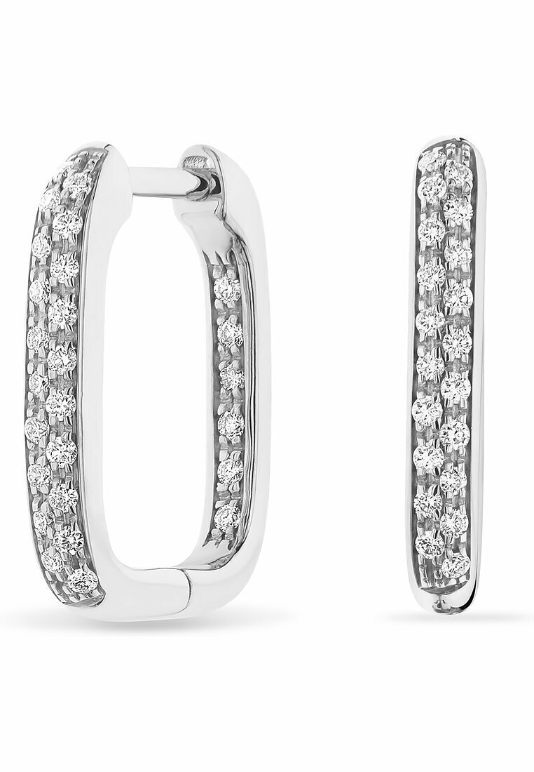 Silberne Ohrhänger in Form von Rechtecken, verziert mit kleinen, klaren Strasssteinen auf einer Seite, mit glänzender, glatter Oberfläche.