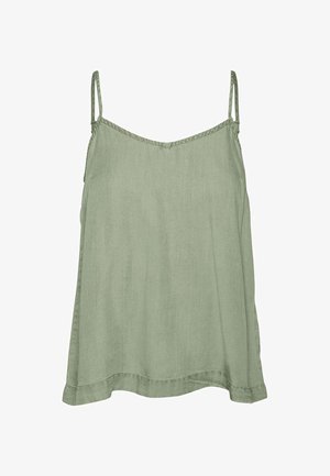 Zielony, luźny top na ramiączkach typu camisole z cienkimi, regulowanymi ramiączkami i prostym wykończeniem na dole.