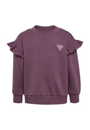 Lilla langærmet sweatshirt med flæsedetaljer på skuldrene og et lille bi-logo på venstre bryst.