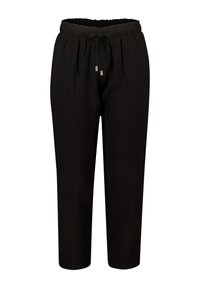 Zwarte tapered broek van lichtgewicht stof, met een elastische tailleband met een trekkoord en accenten in zilverkleurige hardware.