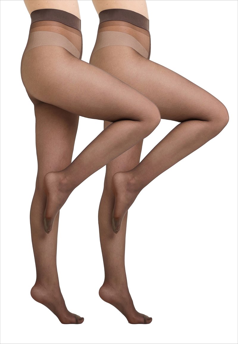 Collants transparents en deux teintes, avec une finition mate lisse. Dotés d'une taille renforcée dans des couleurs contrastées et de bouts transparents.