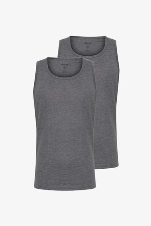 Twee grijze tanktops van een zachte katoenmix. Beschikken over een ronde halslijn en een mouwloos ontwerp. Zachte textuur en reguliere pasvorm.