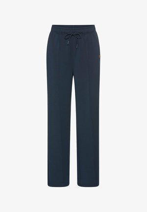Marineblå afslappede sweatpants med elastisk talje, snøre lukning og sidelommer. Blødt, glat stof med minimale sømme.