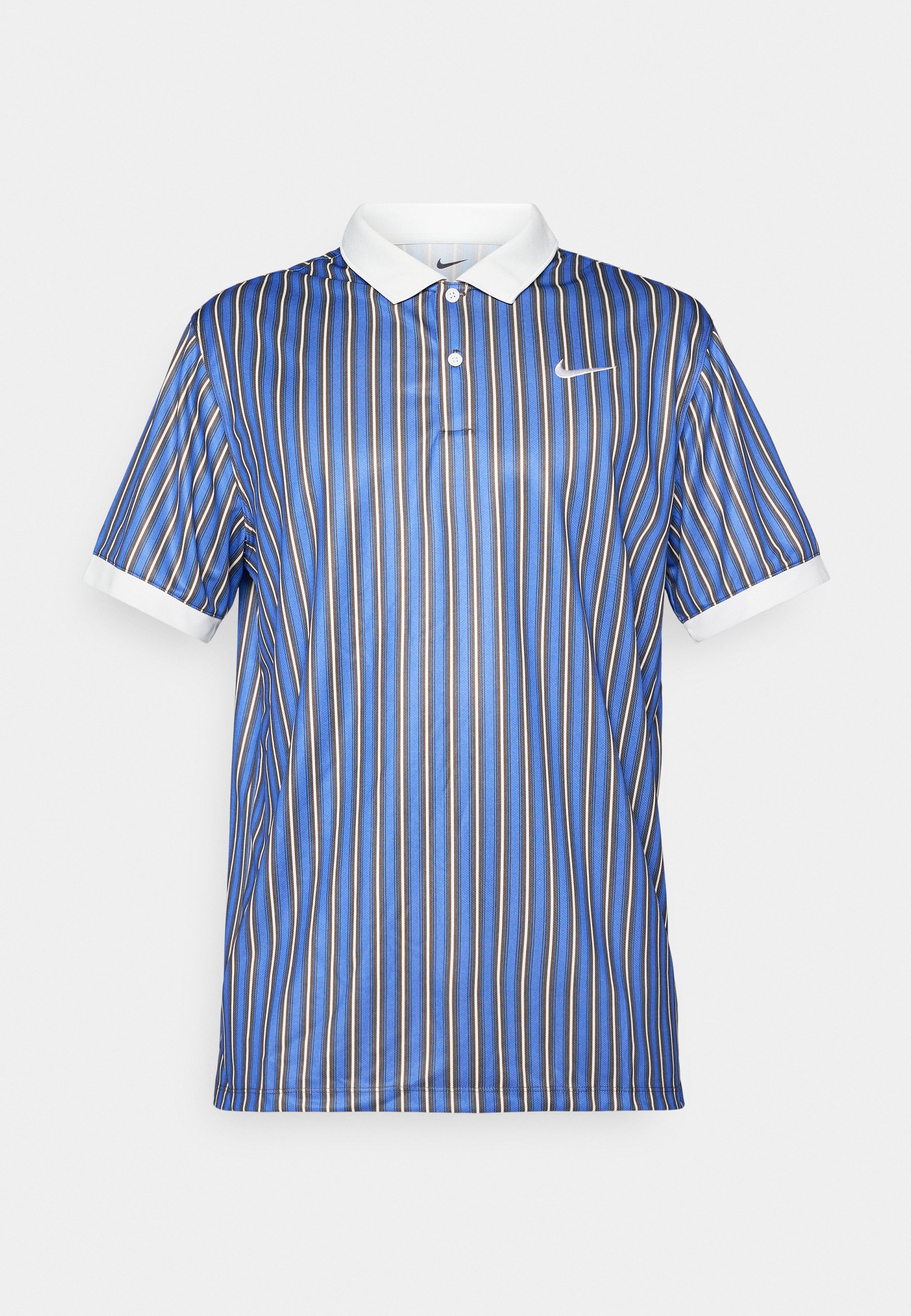 nike blue and white striped polo