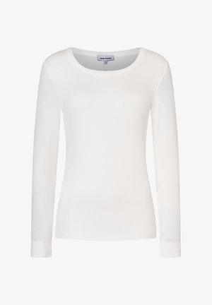 Witte top met lange mouwen en een ronde halslijn. Gemaakt van ribstof, met aansluitende mouwen en een gladde textuur. Merkenlabel zichtbaar aan de binnenkant.