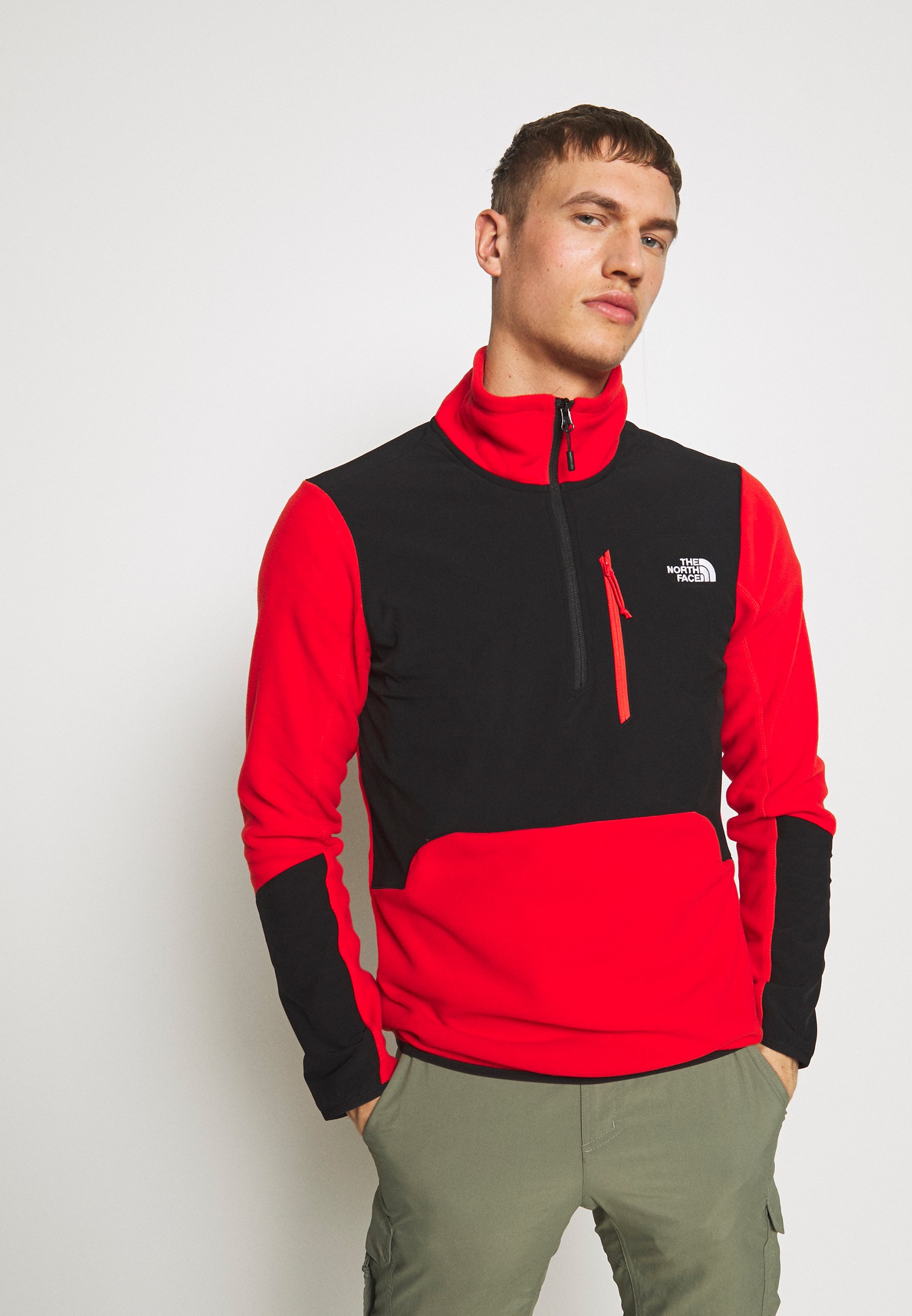 The North Face Mens Glacier Pro 1 4 Zip Fleece Jumper Fiery Red Black Red Zalando Co Uk