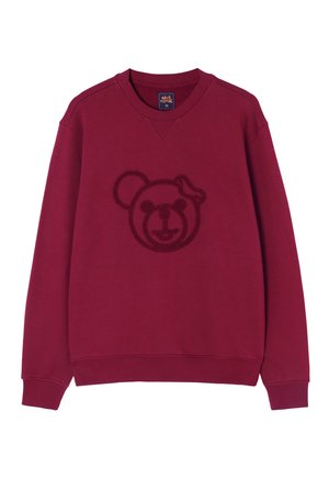 Felpa borgogna con un design di faccia d'orso testurizzato nello stesso filo sul davanti, dotata di scollo a V e polsini a costine.