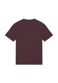 Burgunderfarbenes Kurzarm-T-Shirt mit Rundhalsausschnitt, aus weichem Stoff gefertigt, mit glatter Textur und ohne sichtbare Muster oder Logos.